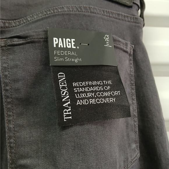Paige Federal Transcend Slim Straight Jeans Men's Size 34 Dark Gray Denim Pants - Picture 6 of 11